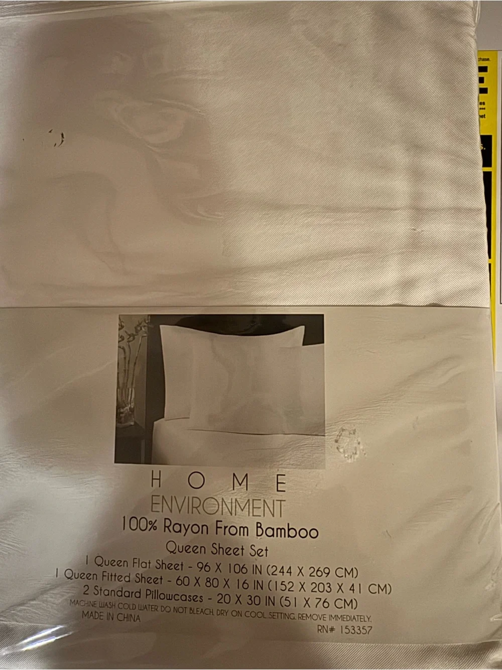 Home Environment Queen Bamboo Rayon Sheet Set - white with pearled hem